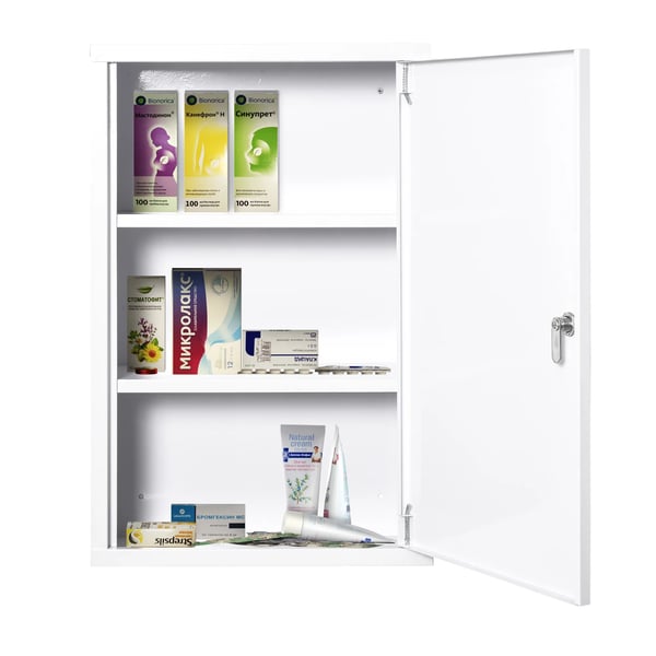Ensiapukaappi Teräs Valkoinen Lukittava 3 Lokeroa 40x18x60cm