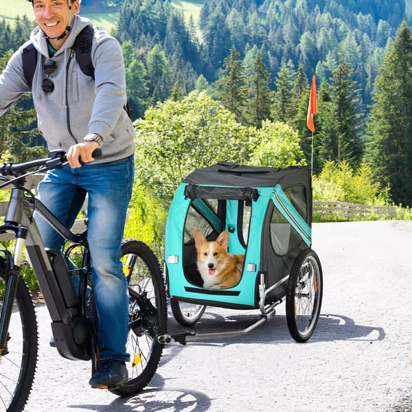 Hundekärra Cykelkärra Hundtransportör, Oxfordtyg med regnskydd, Andningsaktiv, Grön, 130x73x90cm