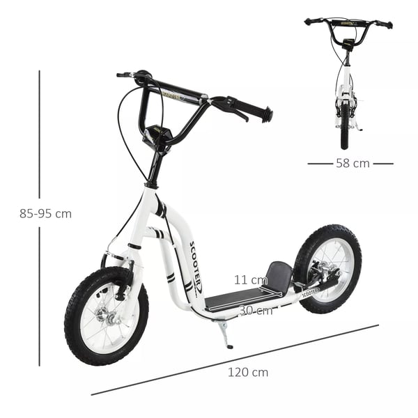 HOMCOM Lbecykel til brn, 12" luftdk, Hvid Stl, Scooter fra 5 r