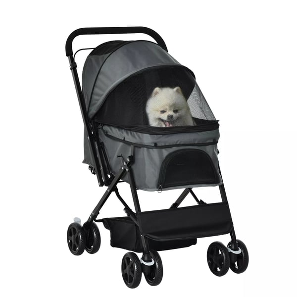 PawHut Hundebuggy Mørkegrå Polyester - Kæledyrsvogn til Små Hunde & Katte, 76,5x52x95cm
