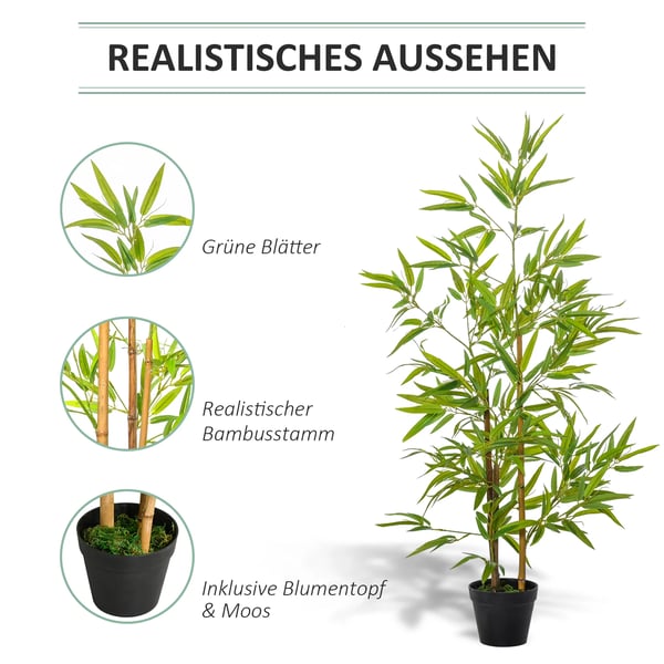 Outsunny Keinotekoinen bambu Koristeellinen kasvi, 120cm, Vihreä - Sisä-/ulkokäyttöön
