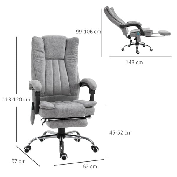 Vinsetto Massagestol Kontorstol med Varme og Fodstøtte - Grå Polyester