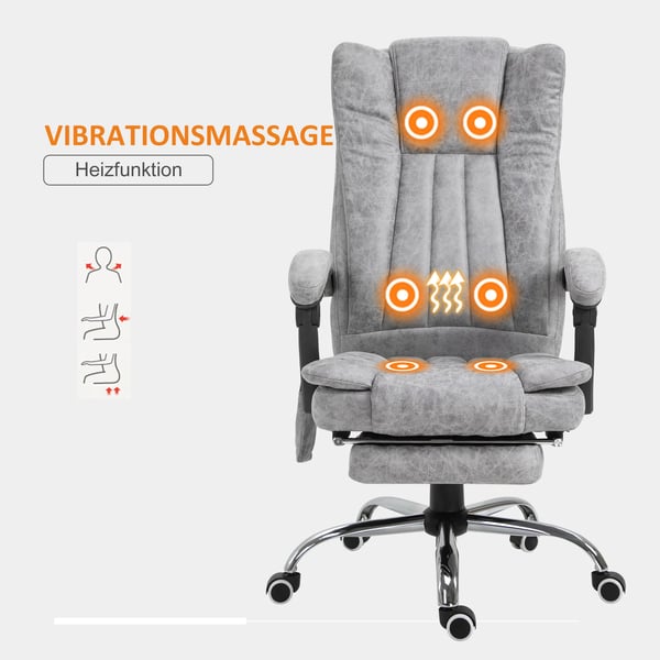 Vinsetto Massagestol Kontorstol med Varme og Fodstøtte - Grå Polyester