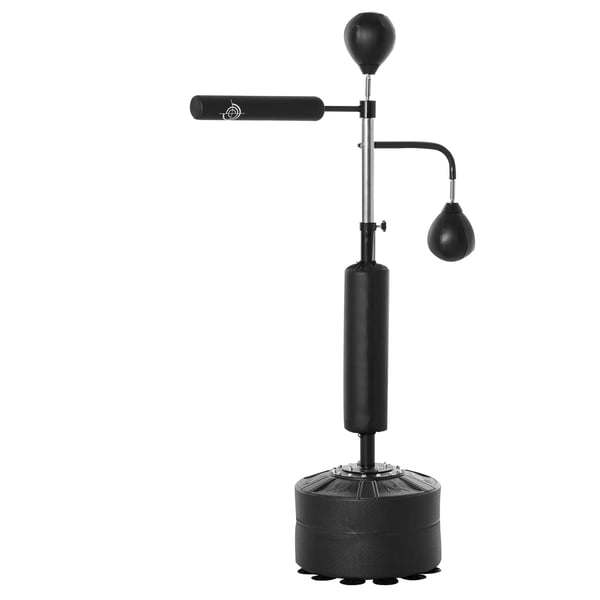HOMCOM Boksestativ Træner med Refleksstang og Speedbolde, Sort, Justerbar Højde 160-230cm, Stål/PU/HDPE Base