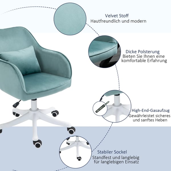 Vinsetto massagestol, kontorstol med USB og vibrationsfunktion, grøn fløjl, højdejusterbar