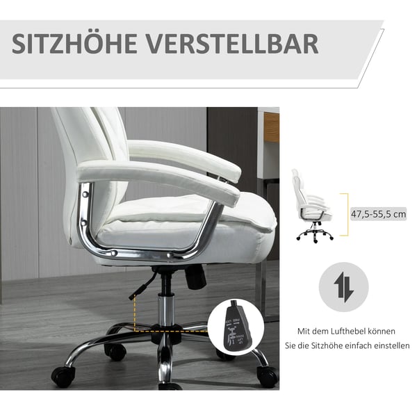 Vinsetto Kontorstol - Ergonomisk Drejestol med PU-Læder, Hvid