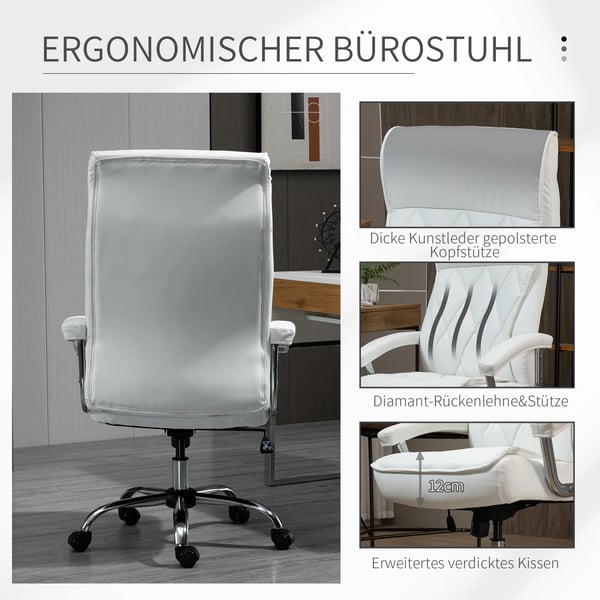 Vinsetto Kontorstol - Ergonomisk Drejestol med PU-Læder, Hvid