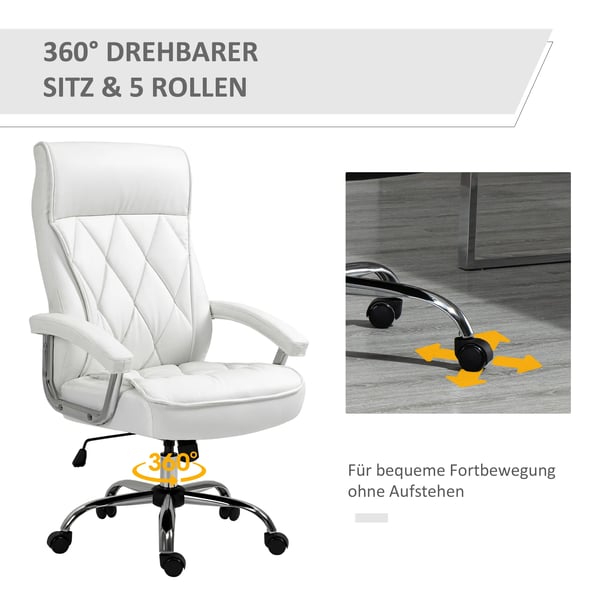 Vinsetto Kontorstol - Ergonomisk Drejestol med PU-Læder, Hvid