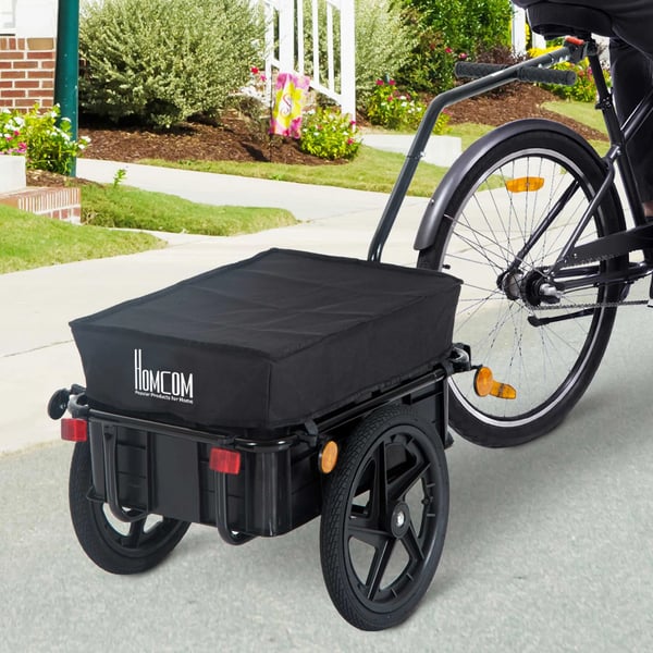 HOMCOM cykelanhænger, fragtanhænger til cykel, 40 kg bæreevne, transportanhænger, trækvogn, stål, Oxford-stof, sort, 144 x 59 x 80 cm