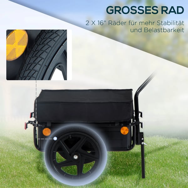 HOMCOM cykelanhænger, fragtanhænger til cykel, 40 kg bæreevne, transportanhænger, trækvogn, stål, Oxford-stof, sort, 144 x 59 x 80 cm