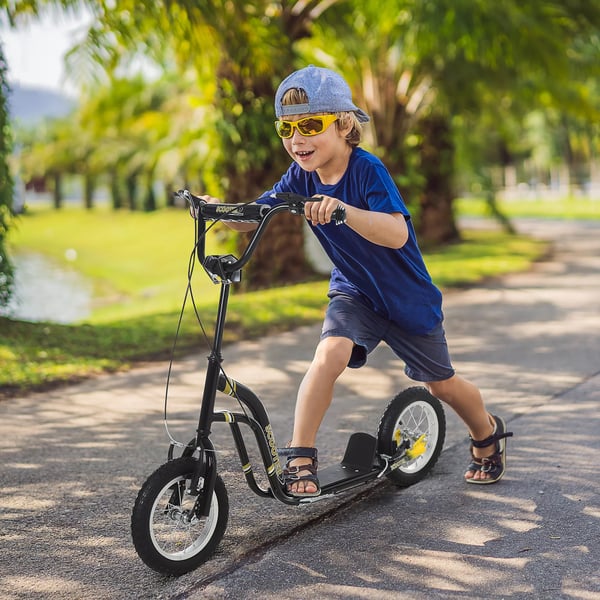 HOMCOM Løbecykel til Børn fra 5 år - Sort Stål Løbehjul med Luftdæk, 12 tommer