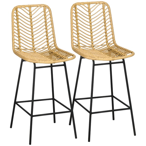 HOMCOM Barpallar 2-pack, Gula Barbarsstolar med Ryggstöd i PE-Rotting, Köksstolar i Bohemisk Design, Stabil Stålram, 102x42.5x52 cm