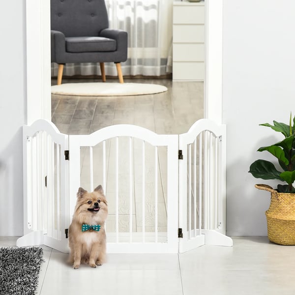 PawHut Hundegitter, 3-leddelt, hvidt, MDF/træ, 154,5x29,5x61 cm