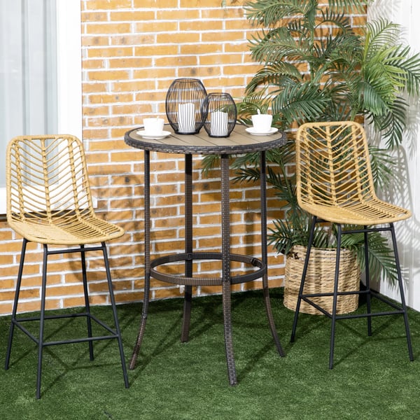 HOMCOM Barstole Sæt med 2, PE-Rattan, Ryglæn, Boho Gul Køkkenstole