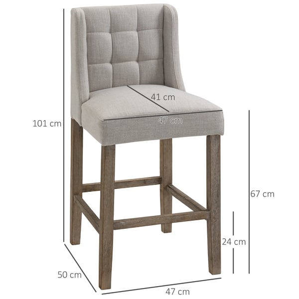 Barstole 2 stk. Moderne køkkenstole, lav ryg, linned-touch, gummitræ, beige, 47x50x101cm