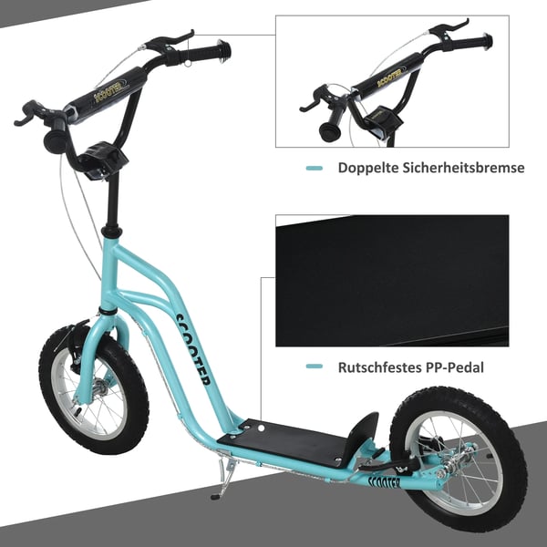 HOMCOM Løbehjul til Børn - Blå - Stål, Aluminium, Gummi - Justerbar højde, 12" hjul - Fra 5 år