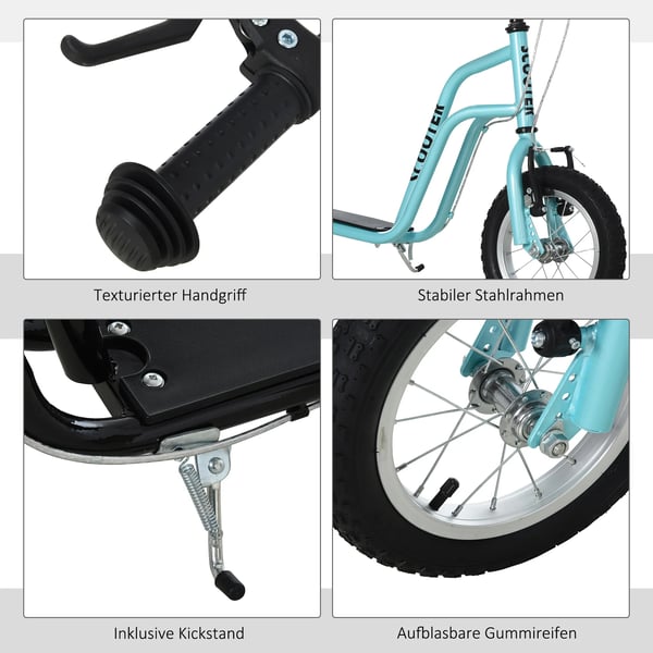 HOMCOM Løbehjul til Børn - Blå - Stål, Aluminium, Gummi - Justerbar højde, 12" hjul - Fra 5 år