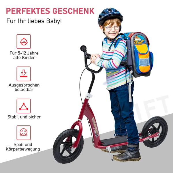 HOMCOM Løbecykel City 12 tommer Stål EVA Rød M. Bagbremse og Støttefod Børn 5-12 år