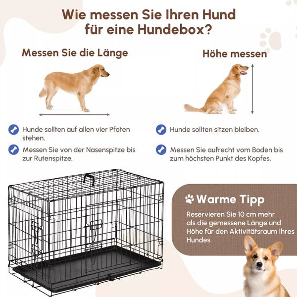PawHut Hundebur Transportbur, Sammenklappelig, Sort Metal, 76x46x52cm