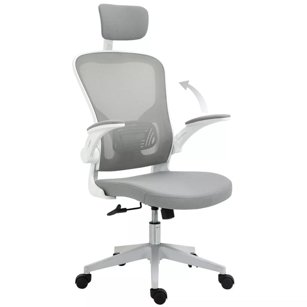 Vinsetto Ergonominen Toimistotuoli, Keinutoiminnolla, Korkea Selkänoja, Lannerangan Tuki, Pääntuki, Taitettavat Käsinojat, Harmaa, Nylonia ja Vaahtomu