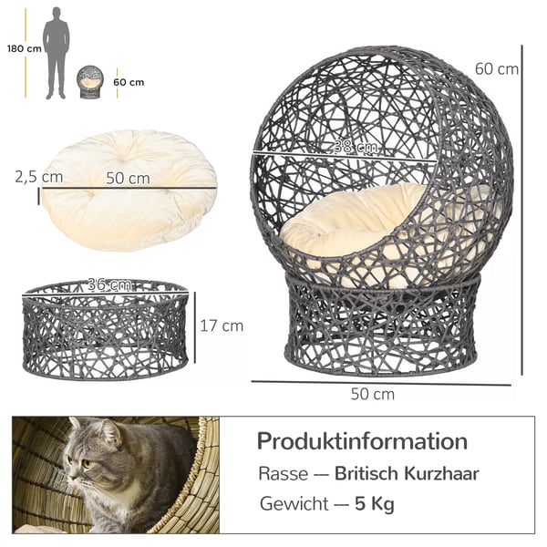 PawHut Katteskål - Stilfuld katteskål med pude i polyesterreb, lilla/cremehvid, cylindrisk base (til katte op til 5 kg)
