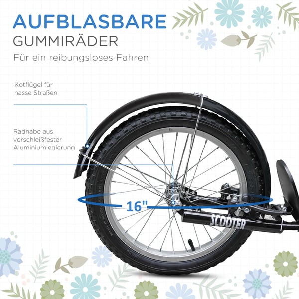 HOMCOM Børnescooter Løbehjul m. Bremse & Kurv, Højdejusterbar, Foldbart, Blå/Sort