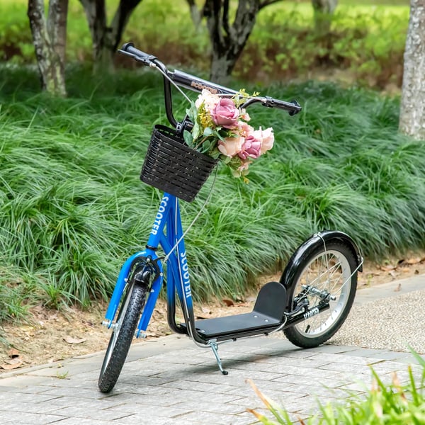 HOMCOM Børnescooter Løbehjul m. Bremse & Kurv, Højdejusterbar, Foldbart, Blå/Sort