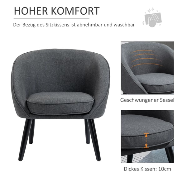 Lounge Sessel Cocktail Sessel Polstretol Kontorstol Stue Svinum Stue Stol Spise Stue Modern med Linned Look Træ Grå 71 x 65 x 75 cm