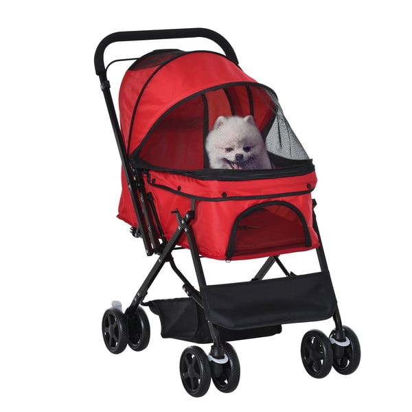 PawHut Hundeklapvogn i Oxford-stof, Rød, 76,5x52x95cm, til Små Hunde & Katte, Polyester