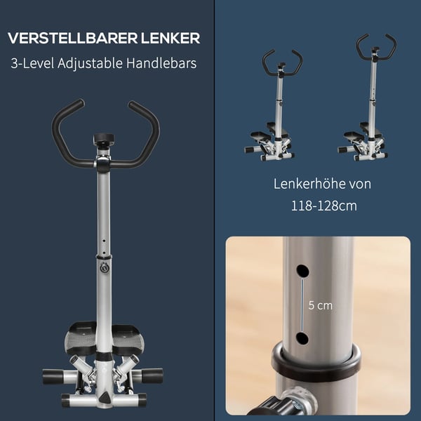 HOMCOM Stepper Treenilaite Kahvalla, LCD-näytöllä, Säädettävä Nopeus, Kotikuntoiluun
