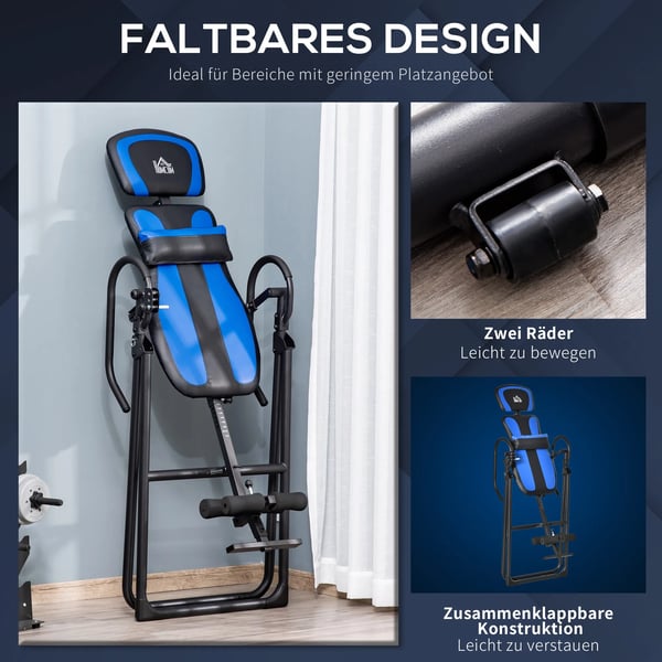 HOMCOM Inversionsbænk Gravitetstræner - Sammenklappelig, Justerbar - Metal/ABS, Sort/Blå