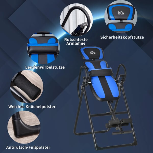 HOMCOM Inversionsbænk Gravitetstræner - Sammenklappelig, Justerbar - Metal/ABS, Sort/Blå