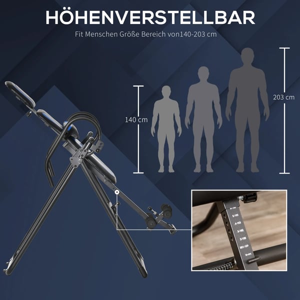 HOMCOM Inversionsbænk Gravitetstræner - Sammenklappelig, Justerbar - Metal/ABS, Sort/Blå