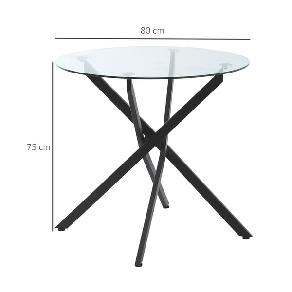 HOMCOM sofabord, rundt glasbord, sort, sidebord med sikkerhedsglas og metalstel, 80 x 80 x 75 cm