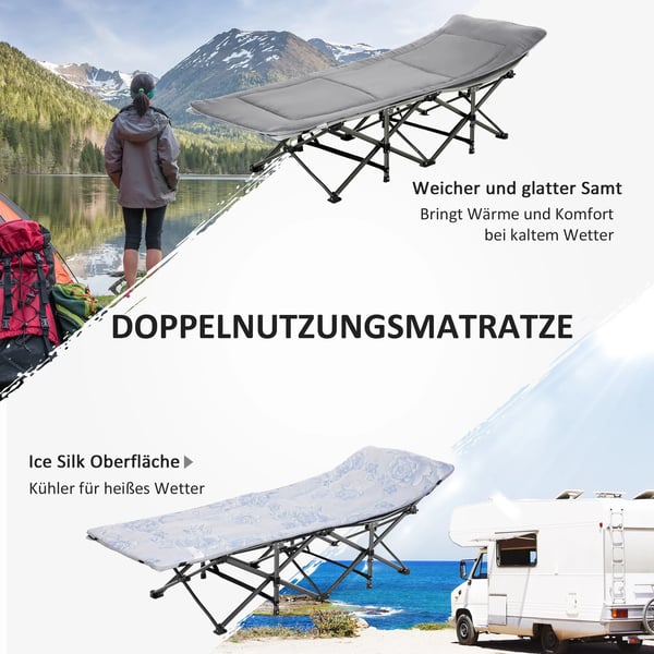 Outsunny foldbar campingstol med måtte, sidelomme, pude - lysegrå, polyester, op til 150 kg