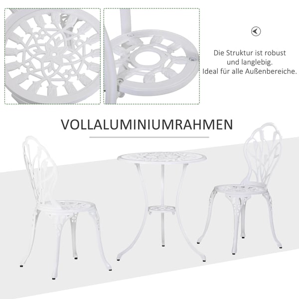 Outsunny loungesf2 til 2, 1 bord + 2 stole, havesf2, aluminium, hvid