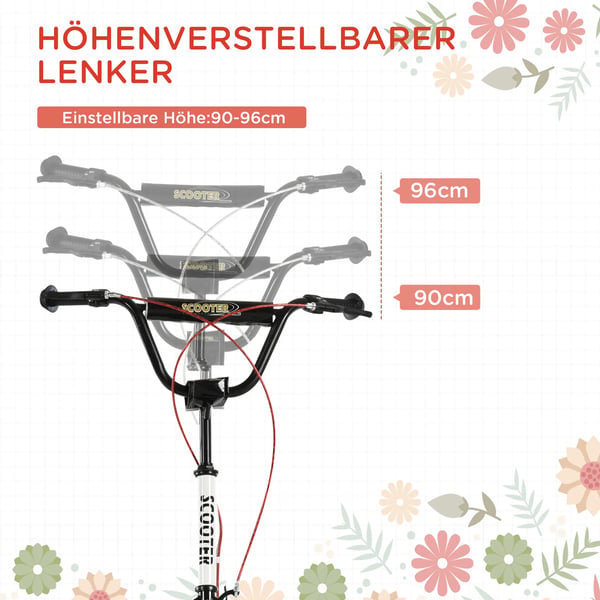 HOMCOM Lbehjul til Brn - Foldbar Kickboard med Luft hjul og Håndbremse, Hvid