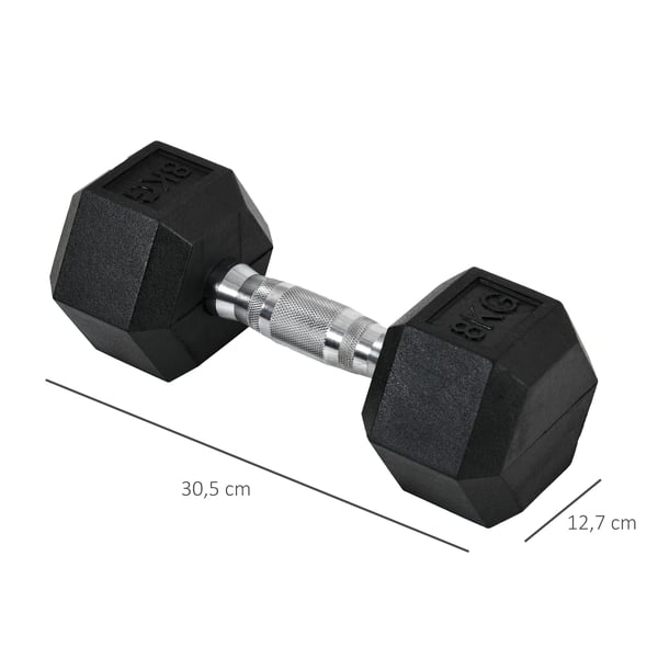 HOMCOM Sekskantede håndvægte, sæt med 2, støbejernshåndvægte, riflet greb, håndvægtsæt, håndvægtsæt, vægte, metal/gummi, sort, 2 x 8 kg