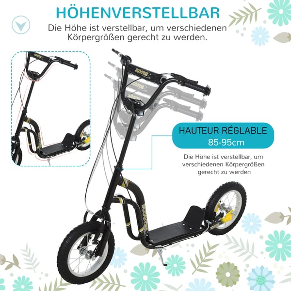 HOMCOM Løbecykel til Børn fra 5 år - Sort Stål Løbehjul med Luftdæk, 12 tommer