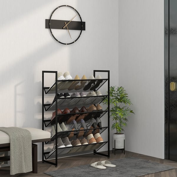 HOMCOM Skostativ m. 5 hylder, skoholder til 15 par, stål, sort, 72x30x102cm