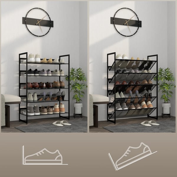 HOMCOM Skostativ m. 5 hylder, skoholder til 15 par, stål, sort, 72x30x102cm