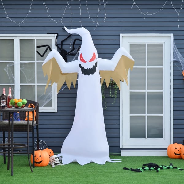 Halloween puhallettava haamu 2,4 m koristelu LED-valoilla IP44 Itse täyttyvä polyesteri Valkoinen + Punainen 150 x 80 x 240 cm