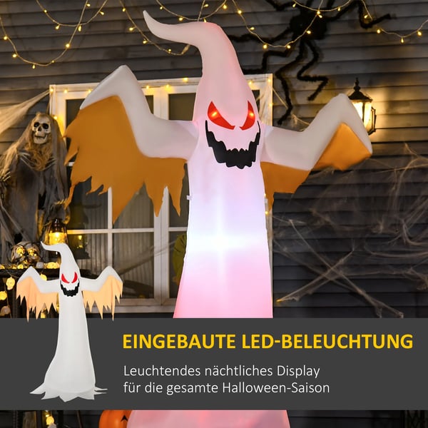 Halloween puhallettava haamu 2,4 m koristelu LED-valoilla IP44 Itse täyttyvä polyesteri Valkoinen + Punainen 150 x 80 x 240 cm