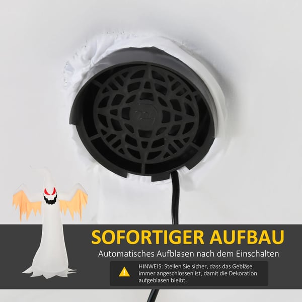 Halloween puhallettava haamu 2,4 m koristelu LED-valoilla IP44 Itse täyttyvä polyesteri Valkoinen + Punainen 150 x 80 x 240 cm