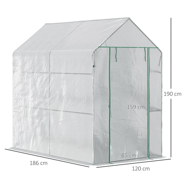 Outsunny drivhus med folie, walk-in drivhus med 4 hyldeniveauer, tomatdrivhus, væksthus, forårshus med dør, grøn, stål, PE, 120 x 186 x 190 cm