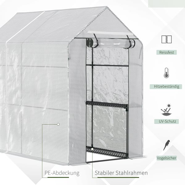 Outsunny drivhus med folie, walk-in drivhus med 4 hyldeniveauer, tomatdrivhus, væksthus, forårshus med dør, grøn, stål, PE, 120 x 186 x 190 cm