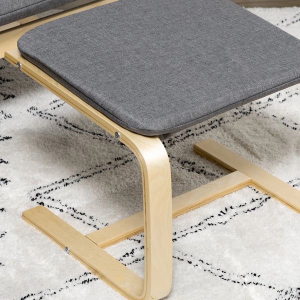 HOMCOM Komfort stol med skammel, sidel2 stol med fodskammel, l2nnetslook, gr2, polyester, krydsfiner, svamp, polstret, arml2n
