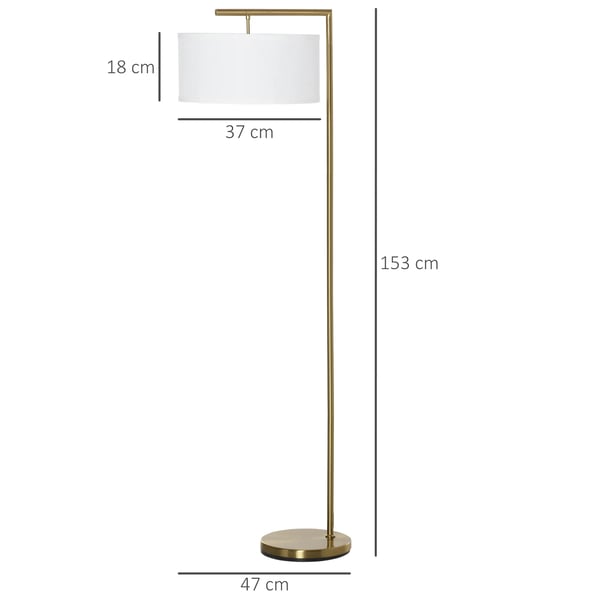 HOMCOM gulvlampe E27 fatning til stue soveværelse kontor metal stål hør guld+hvid 47 x 37 x 153 cm