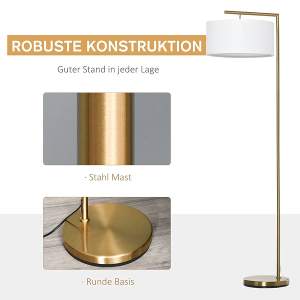 HOMCOM gulvlampe E27 fatning til stue soveværelse kontor metal stål hør guld+hvid 47 x 37 x 153 cm
