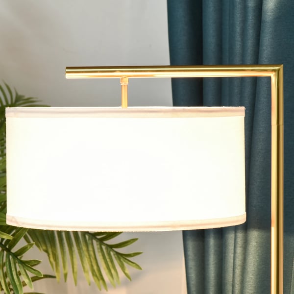 HOMCOM gulvlampe E27 fatning til stue soveværelse kontor metal stål hør guld+hvid 47 x 37 x 153 cm